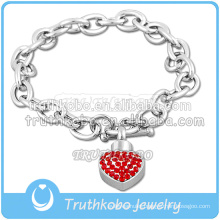 Small Heart With Crystal Cremation Jewelry Connect With Bracelet Charm Stainless Steel